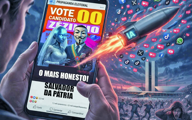 propaganda eleitoral fake -  Foto: Imagem gerada por IA