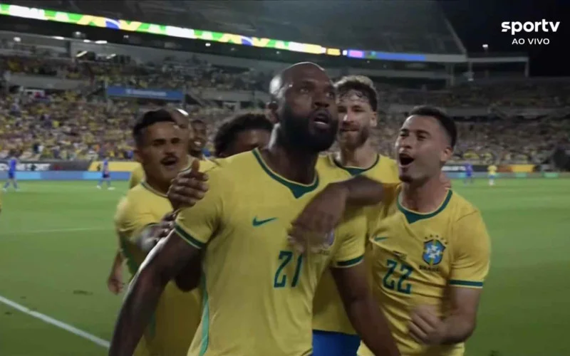 Igor Thiago marcou o segundo gol brasileiro na vitória sobre a Croácia.
Foto: Reprodução/SporTV