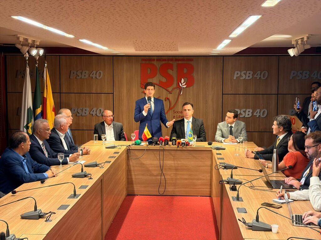 Ato de filiação de Rodrigo Pacheco, na sede do PSB, em Brasília (DF)